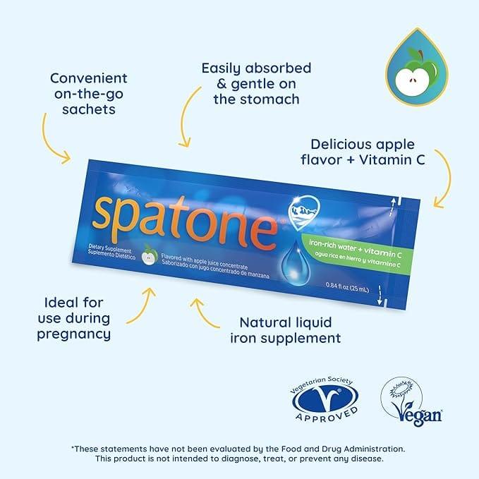 Spatone Apple Liquid Iron Supplement 28 Sachets, Iron-rich water + Vitamin C, Delicious Apple Taste