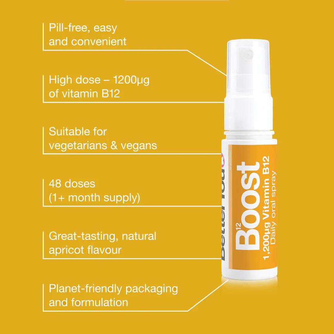 Better You B12 Boost Oral Spray 25ml - Energy Boost, 1,200µg Vitamin B12, Daily oral spray, Pill free, 48 doses
