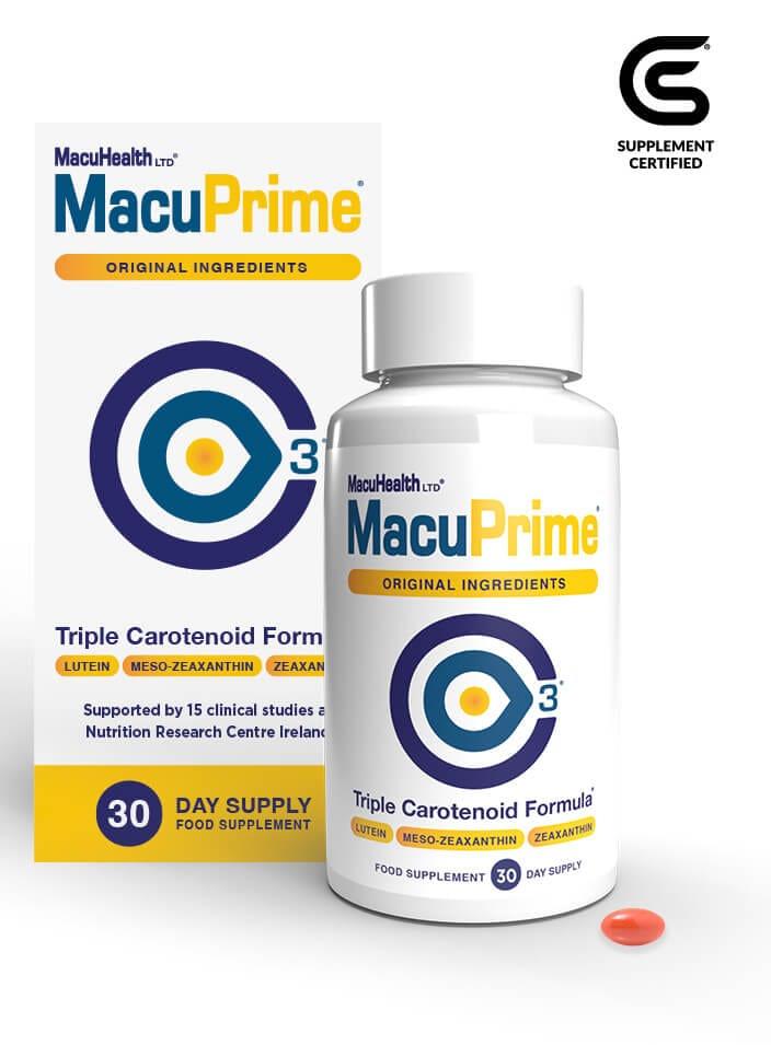 MacuPrime Eye Health Supplement - Triple Carotenoid Formula with Lutein, Meso-Zeaxanthin, Zeaxanthin - 30 Capsules