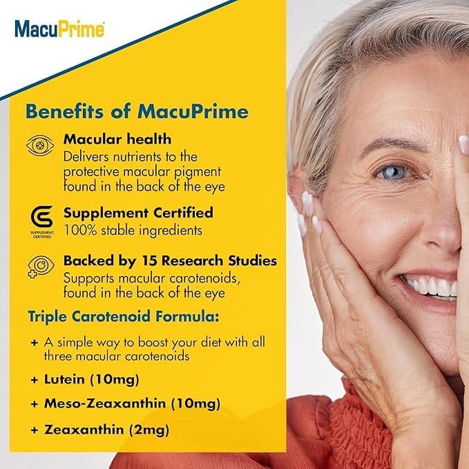 MacuPrime Eye Health Supplement - Triple Carotenoid Formula with Lutein, Meso-Zeaxanthin, Zeaxanthin - 30 Capsules