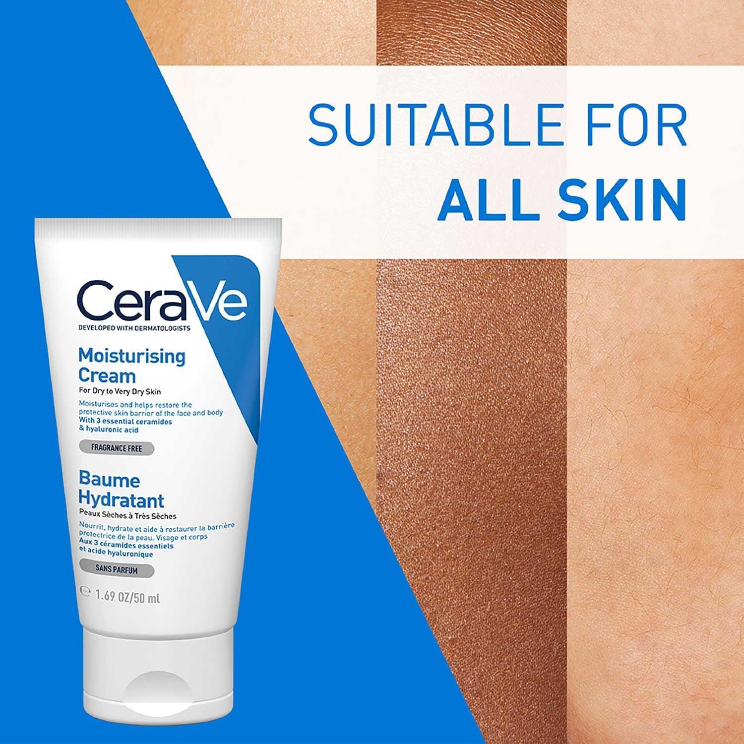 CeraVe Moisturising Cream for Dry Skin, Size 50ml, Fragrance Free, Ceramides & Hyaluronic Acid