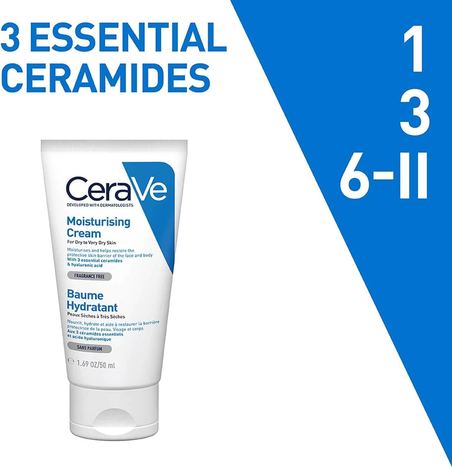 CeraVe Moisturising Cream for Dry Skin, Size 50ml, Fragrance Free, Ceramides & Hyaluronic Acid
