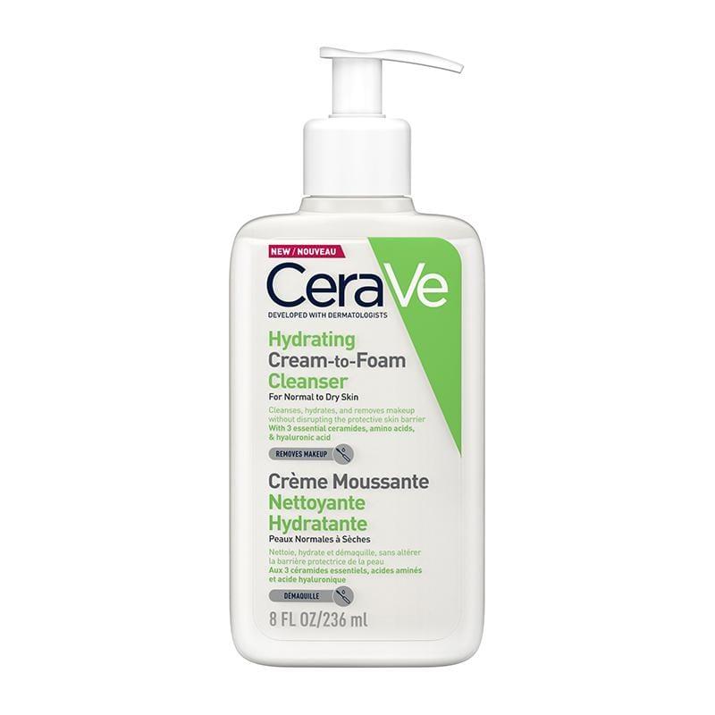 CeraVe Cream-to-Foam Cleanser for Normal to Dry Skin - Removes Makeup, Hydrating, With Ceramides, Hyaluronic Acid - 236ml