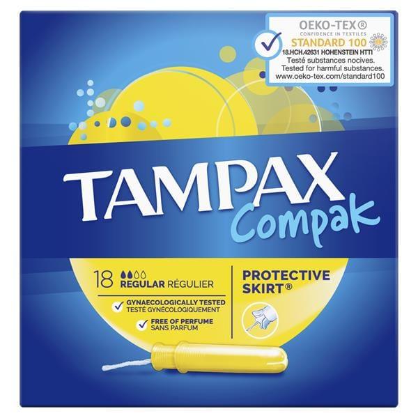 Tampax Compak Tampons 18 Regular, Free of Perfume, Protective Skirt