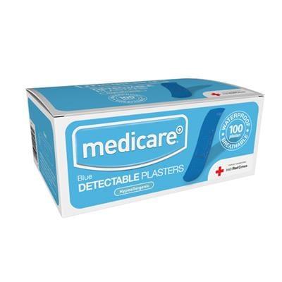 Medicare Blue Detectable Plasters 100 Pk Size 19x76mm Waterproof Hypoallergenic Breathable Metal Detectable