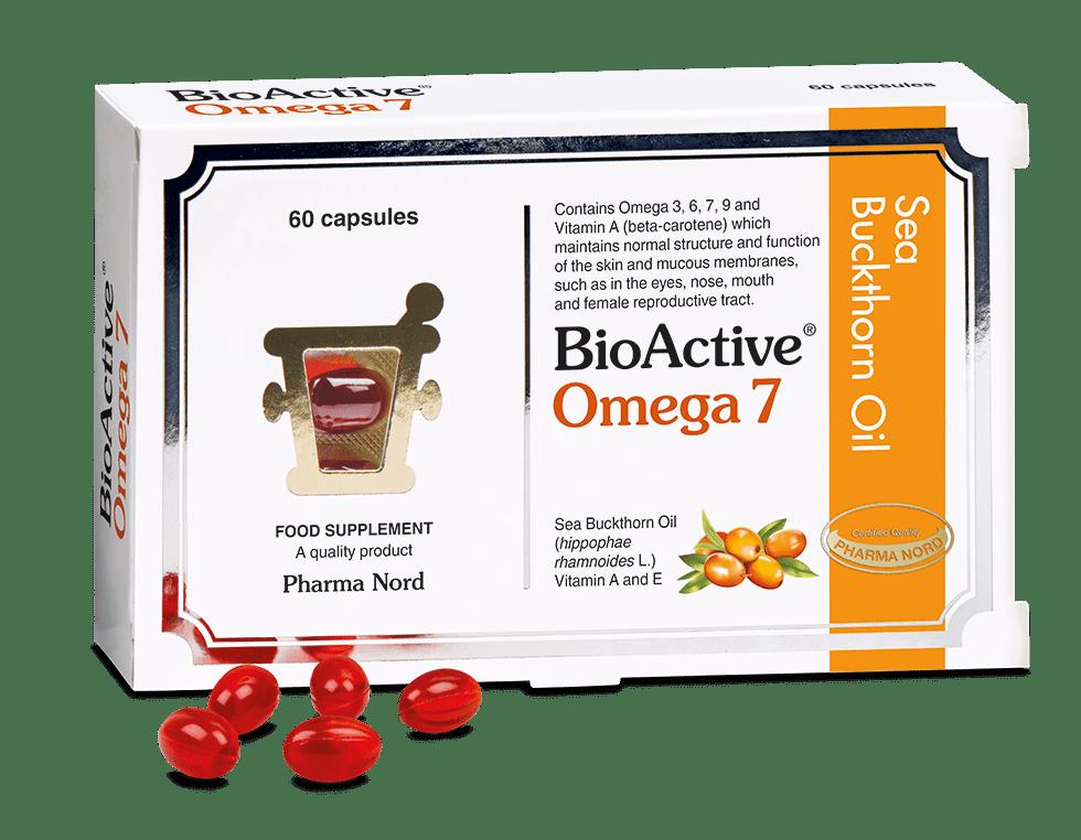 BioActive Omega 7 Supplement - 60 Capsules - Sea Buckthorn Oil, Omega 3, 6, 7, 9, Vitamin A, Pharma Nord
