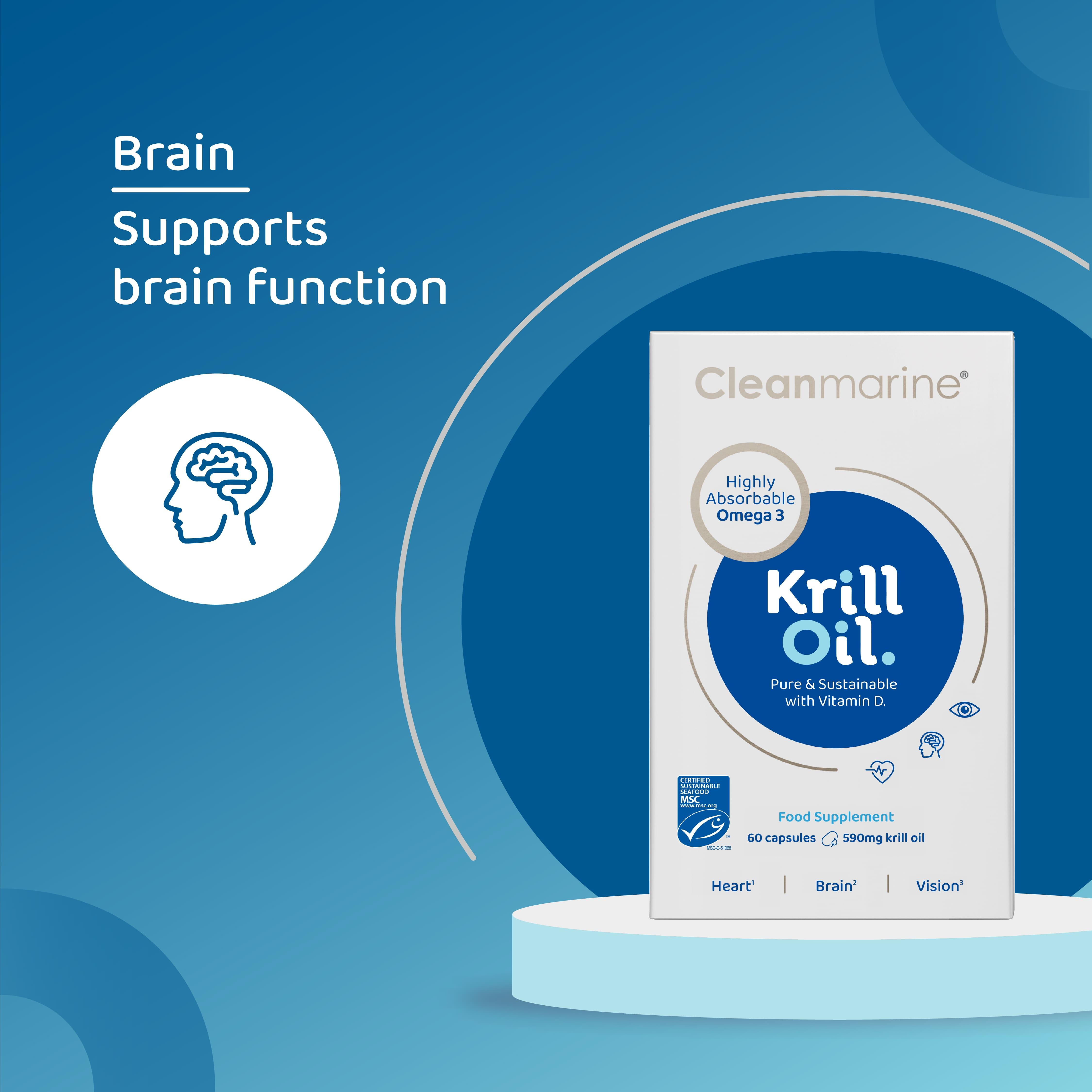 Cleanmarine Krill Oil 60 Capsules | Highly Absorbable Omega-3 | Heart, Brain, Vision & Immunity Support | Pure & Sustainable with Vitamin D | EPA & DHA