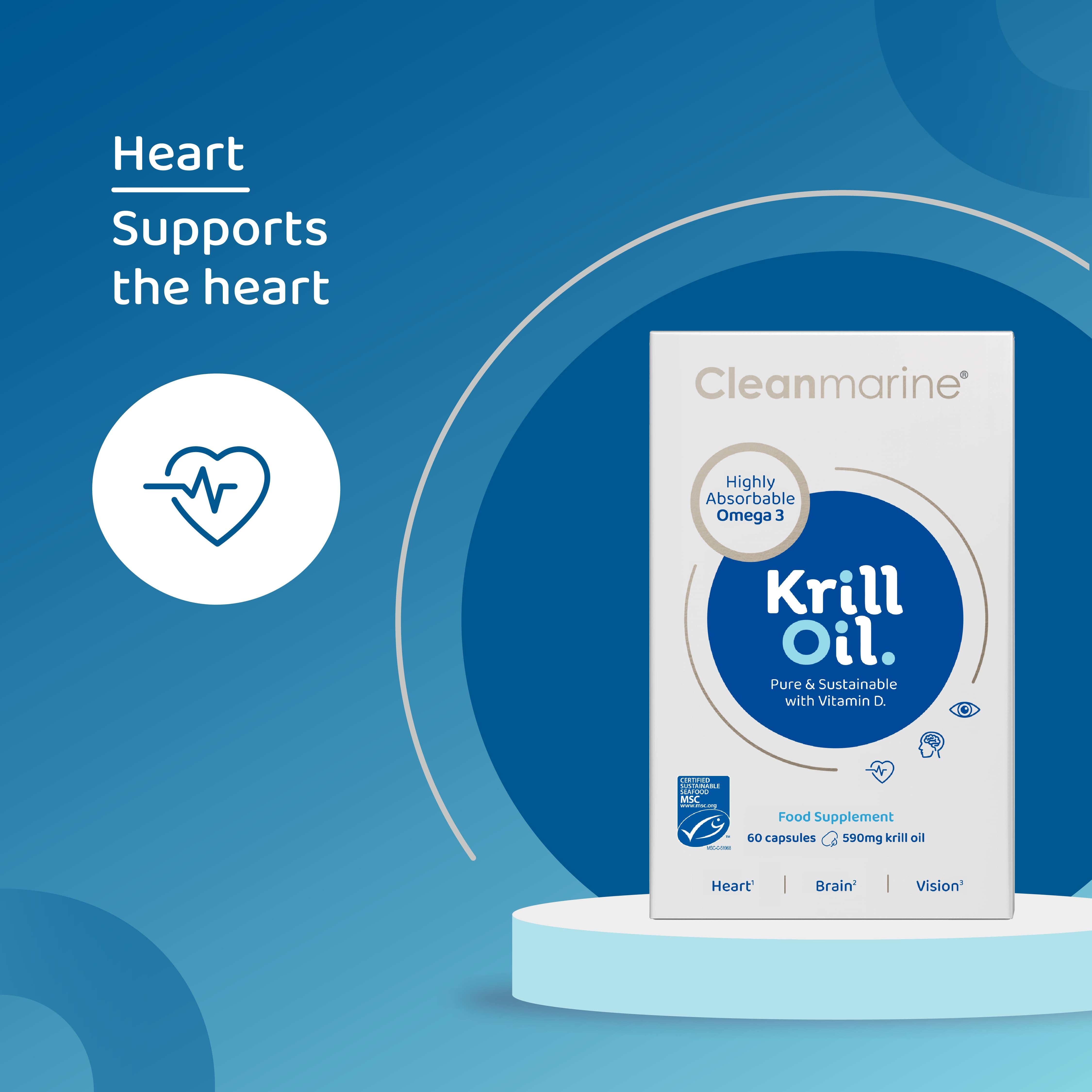 Cleanmarine Krill Oil 60 Capsules | Highly Absorbable Omega-3 | Heart, Brain, Vision & Immunity Support | Pure & Sustainable with Vitamin D | EPA & DHA