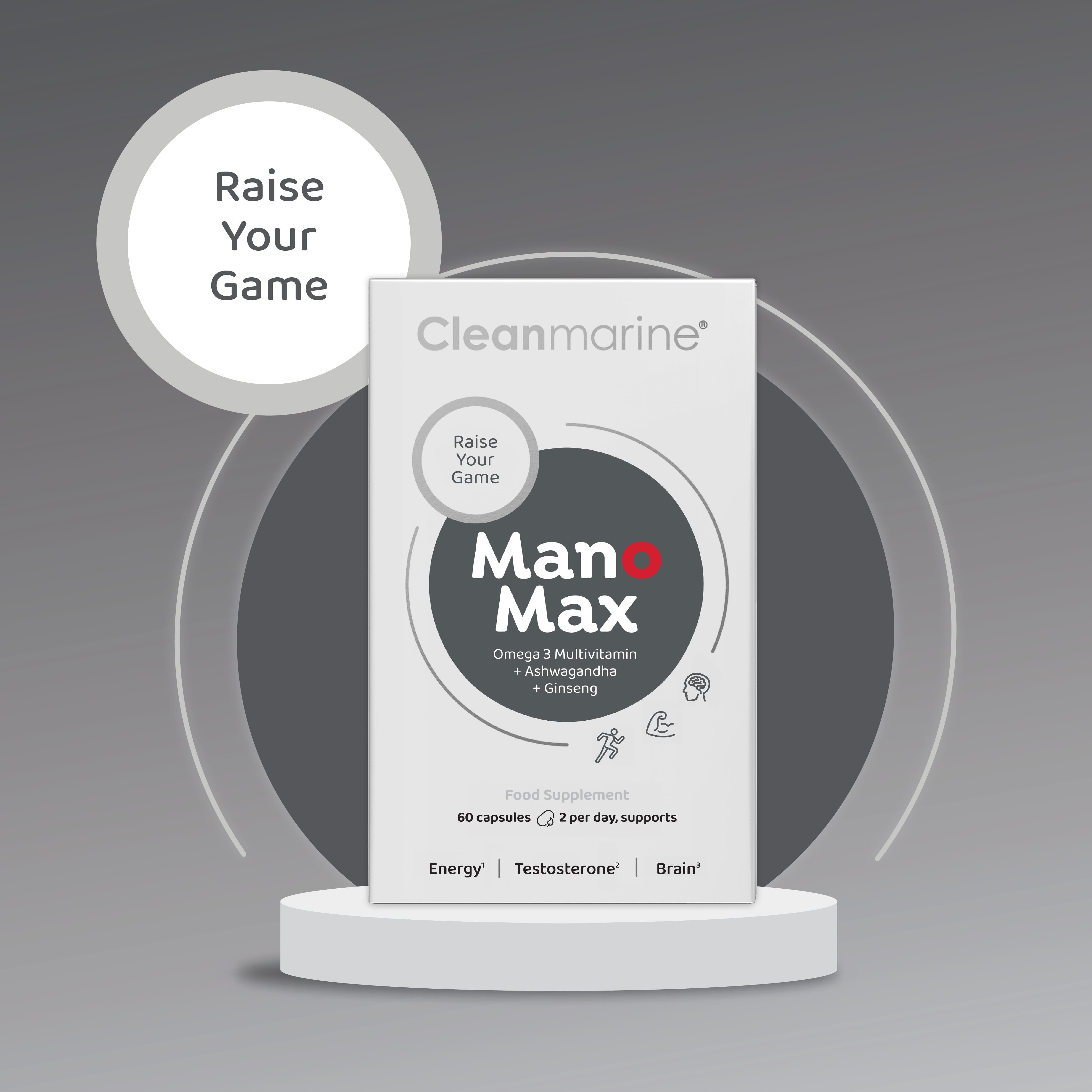 Cleanmarine ManoMax 60 Capsules Omega 3 Multivitamin + Ashwagandha + Ginseng for Energy, Testosterone, Brain Support