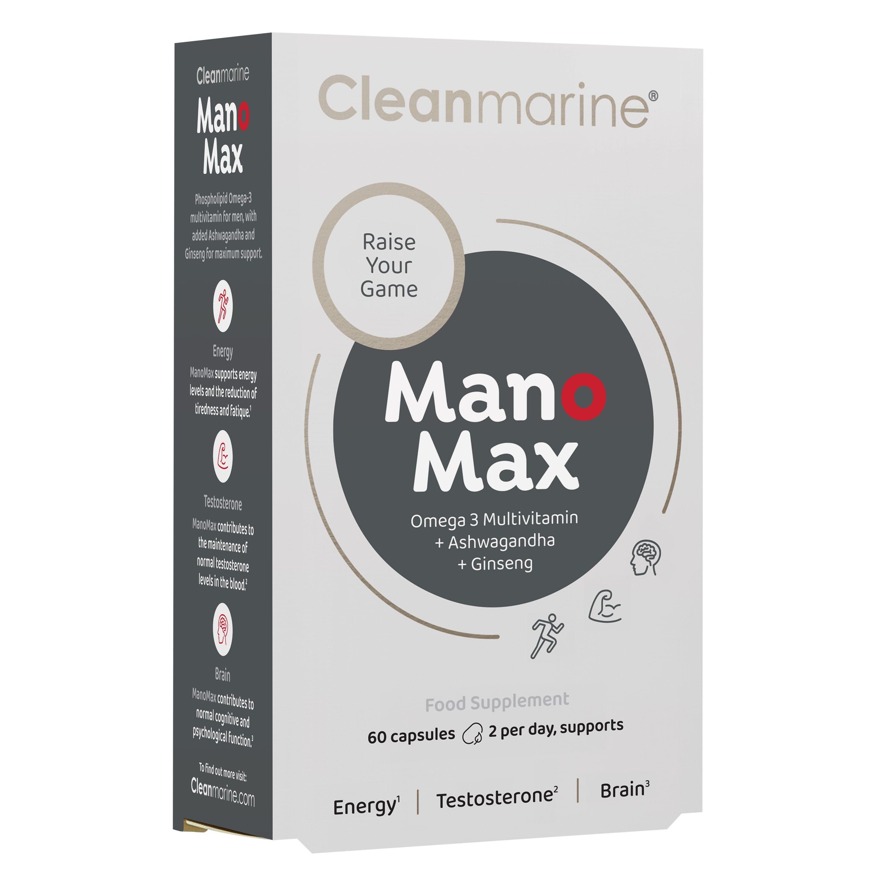 Cleanmarine ManoMax 60 Capsules Omega 3 Multivitamin + Ashwagandha + Ginseng for Energy, Testosterone, Brain Support