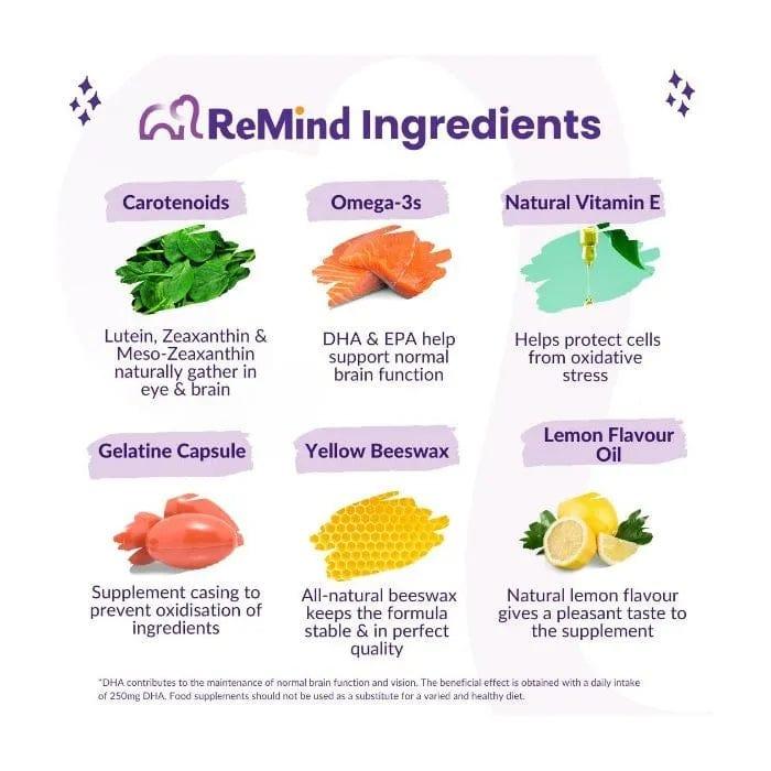ReMind Brain Supplement 500mg DHA + 150mg EPA 90 Pack Enriched with carotenoids