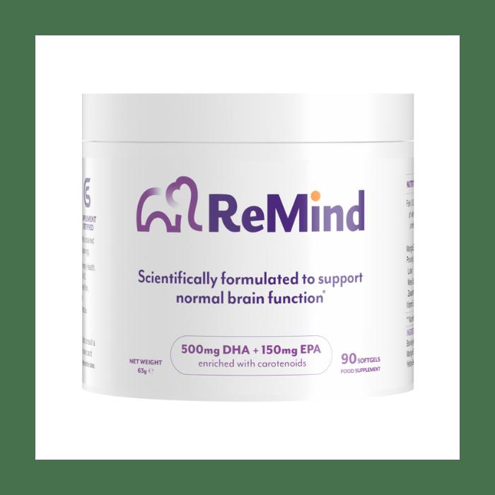 ReMind Brain Supplement 500mg DHA + 150mg EPA 90 Pack Enriched with carotenoids