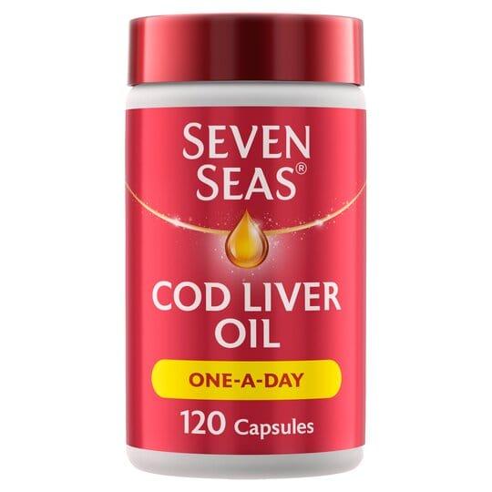 Seven Seas Cod Liver Oil 120 Capsules - One-A-Day with Omega-3, Vitamin D - Supports Bones, Heart, Vision, Brain