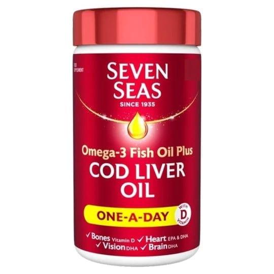 Seven Seas Cod Liver Oil 120 Capsules - One-A-Day with Omega-3, Vitamin D - Supports Bones, Heart, Vision, Brain