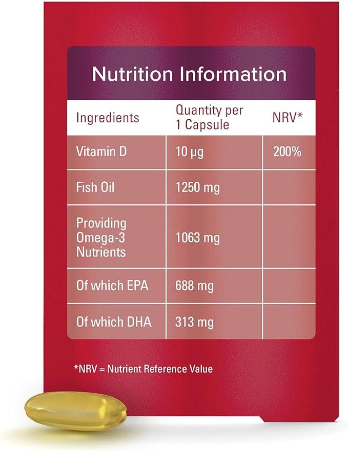 Seven Seas Omega-3 Max Strength Capsules 30 Pack - Fish Oil & Vitamin D for Heart, Brain, Eyes & Blood Pressure
