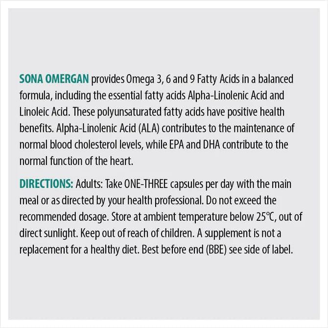 Sona Omergan Omega 3-6-9 Capsules 30 Pack - Supports Brain & Heart Health