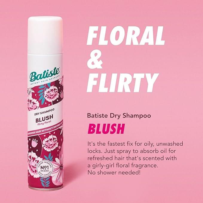 Batiste Dry Shampoo Blush - Instant Hair Refresh, Floral & Flirty Scent, 200ml, Removes Oil, Adds Volume