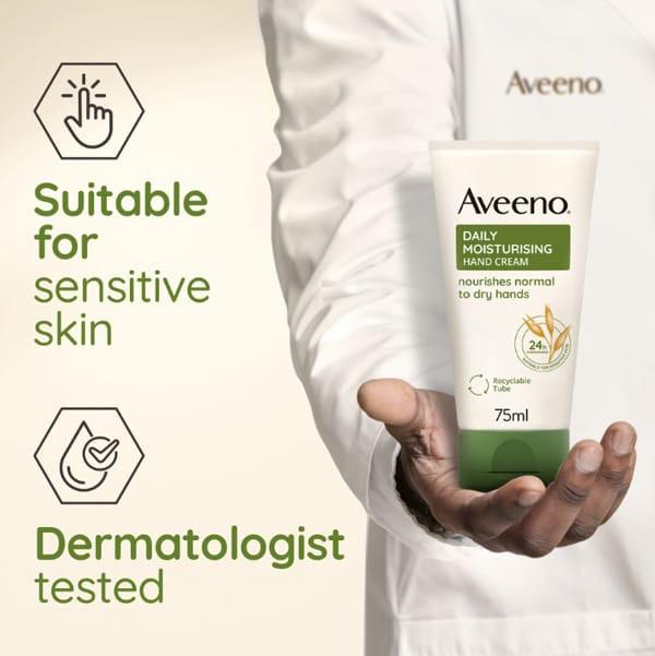 Aveeno Daily Moisturising Hand Cream, Nourishes Normal to Dry Hands, Unscented, Suitable for Sensitive Skin, Size 75ml