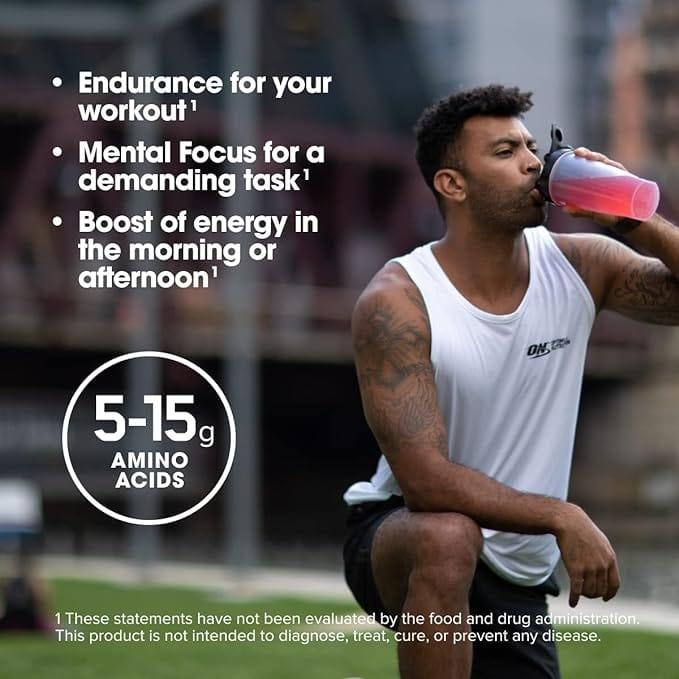 Optimum Nutrition Amino Energy Orange Cooler - Energy, Focus & Recovery - 270g - Amino Acids & Caffeine - 30 Servings - Image Features: Energy, Focus, Zero Sugars, Orange Cooler, 30 Servings