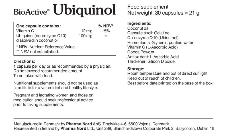 BioActive Ubiquinol 30 Capsules, 100 mg, Supports Energy Metabolism, Pharma Nord