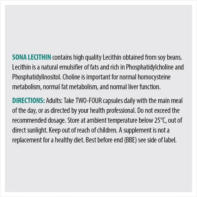 Sona Lecithin 1200mg 90 Capsules - Supports Liver & Fat Metabolism - GMO Free