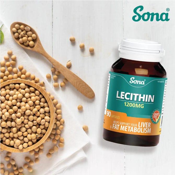 Sona Lecithin 1200mg 90 Capsules - Supports Liver & Fat Metabolism - GMO Free