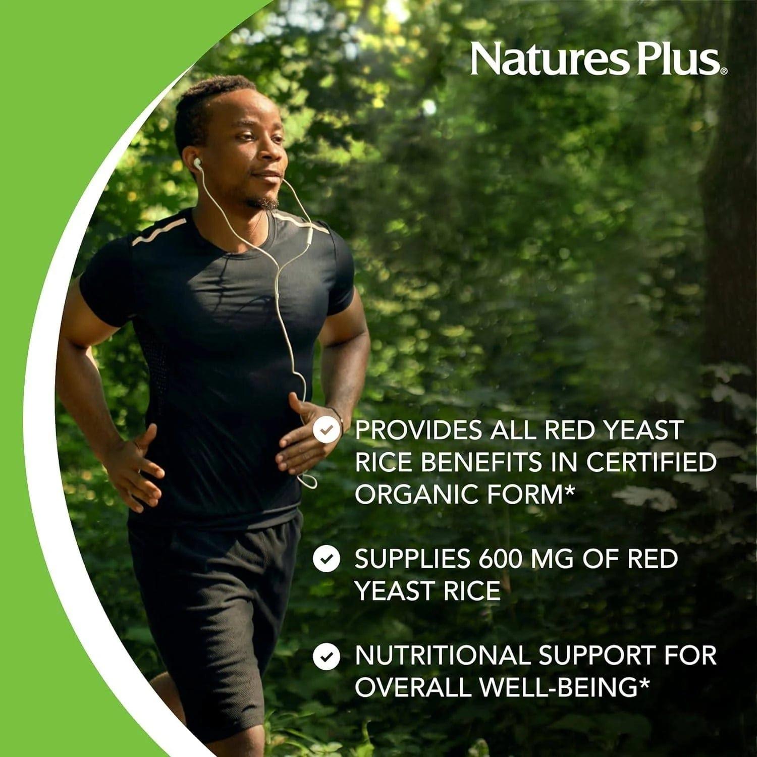 NaturesPlus Source of Life Garden Red Yeast Rice 600mg 60 Vegan Capsules Certified Organic Non-GMO Gluten-Free Food Supplement