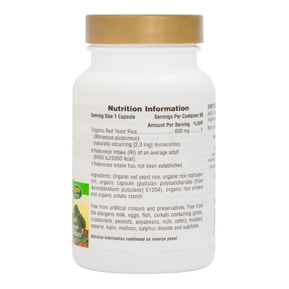 NaturesPlus Source of Life Garden Red Yeast Rice 600mg 60 Vegan Capsules Certified Organic Non-GMO Gluten-Free Food Supplement