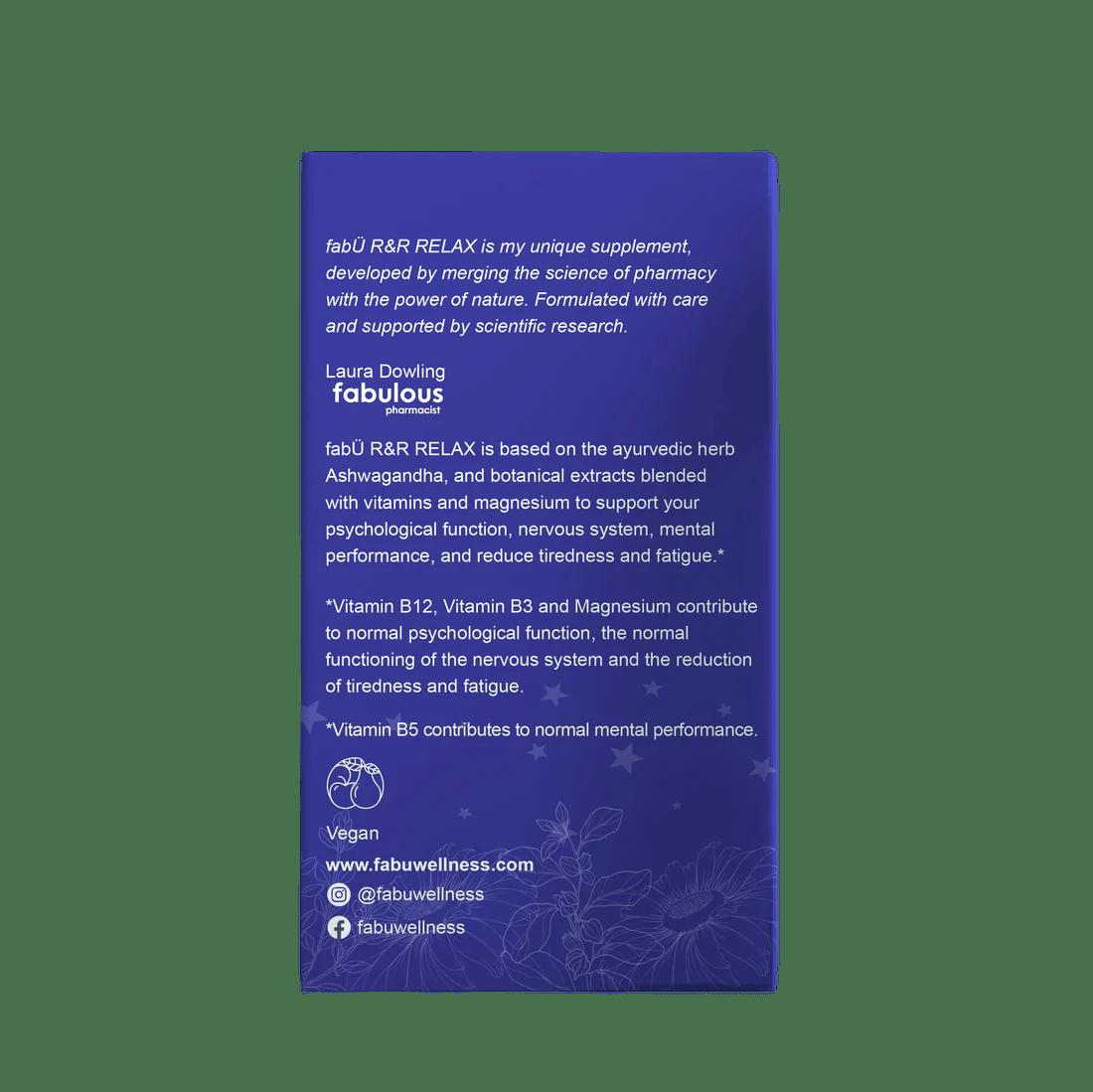FabU R&R Relax 60 Capsules Supplement with Ashwagandha and Botanical Extracts