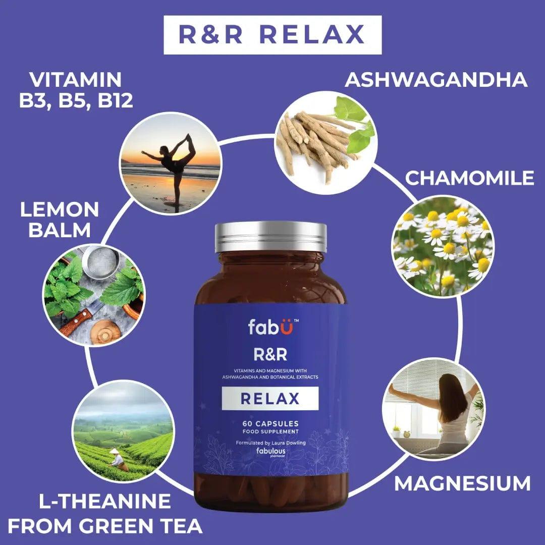 FabU R&R Relax 60 Capsules Supplement with Ashwagandha and Botanical Extracts