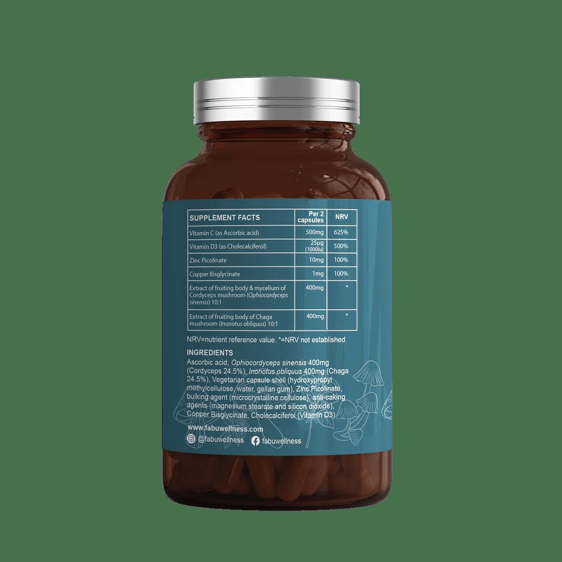 Shrooms Immune 60 Capsules - Vitamins & Minerals with Cordyceps & Chaga Mushrooms - Immune Support
