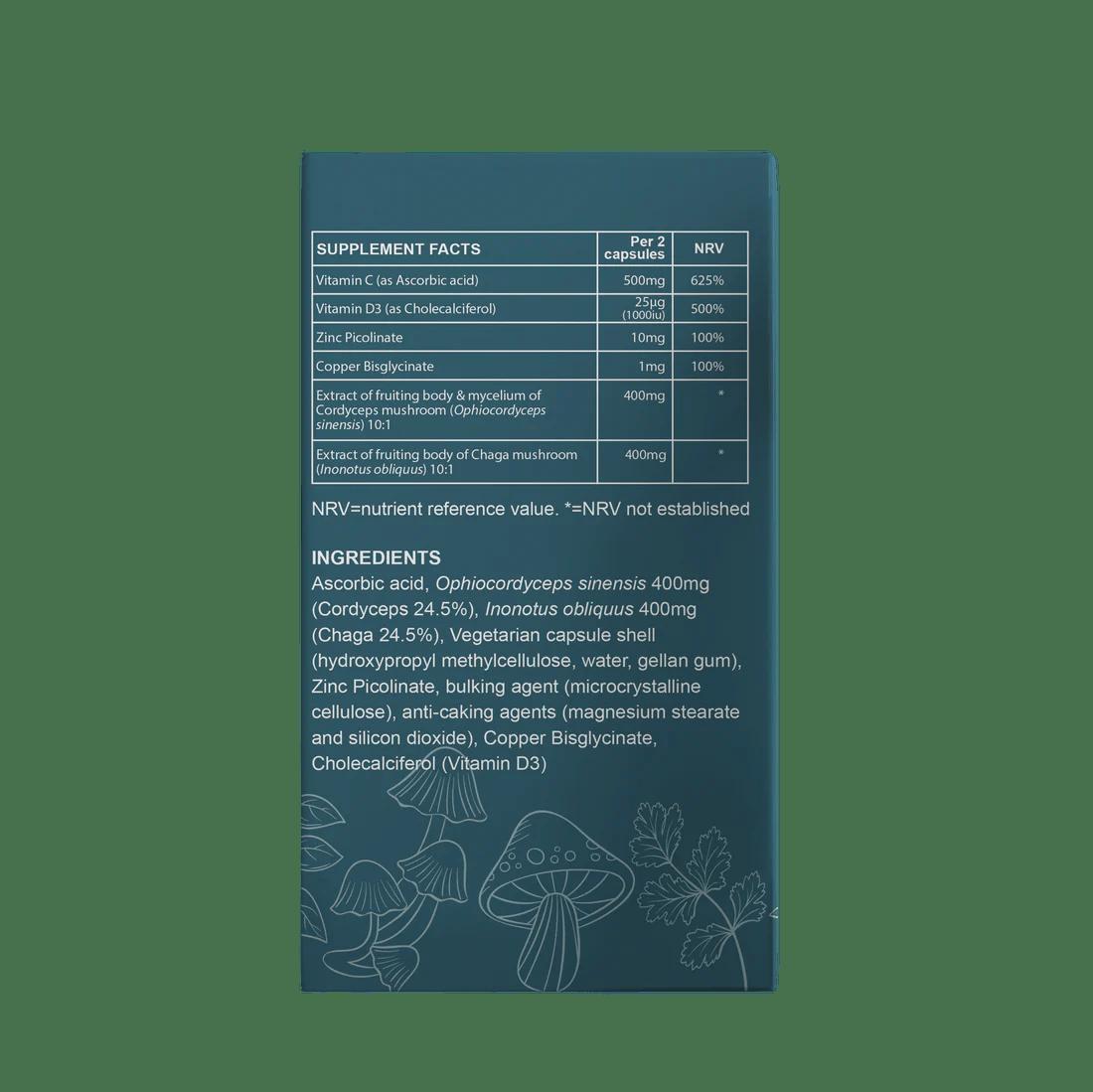 Shrooms Immune 60 Capsules - Vitamins & Minerals with Cordyceps & Chaga Mushrooms - Immune Support