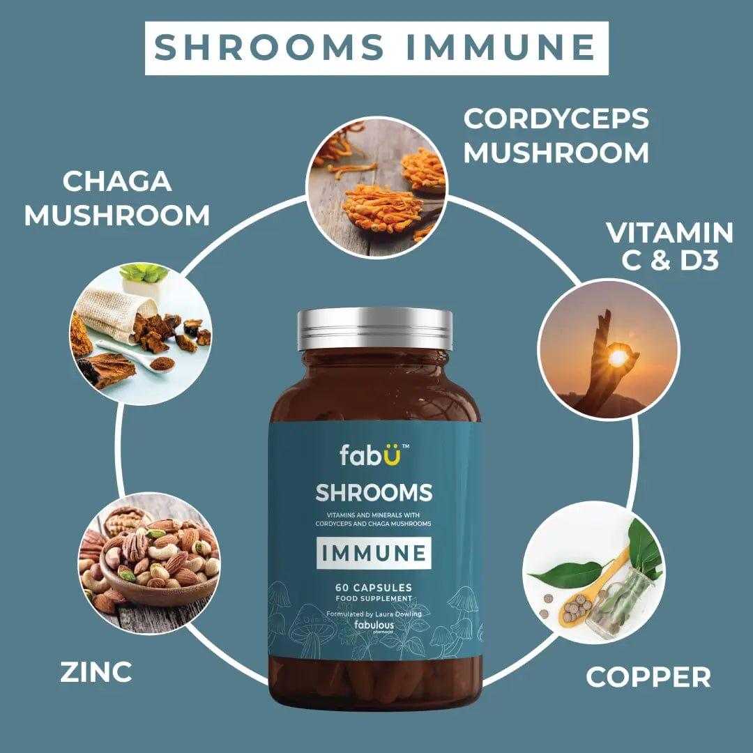 Shrooms Immune 60 Capsules - Vitamins & Minerals with Cordyceps & Chaga Mushrooms - Immune Support