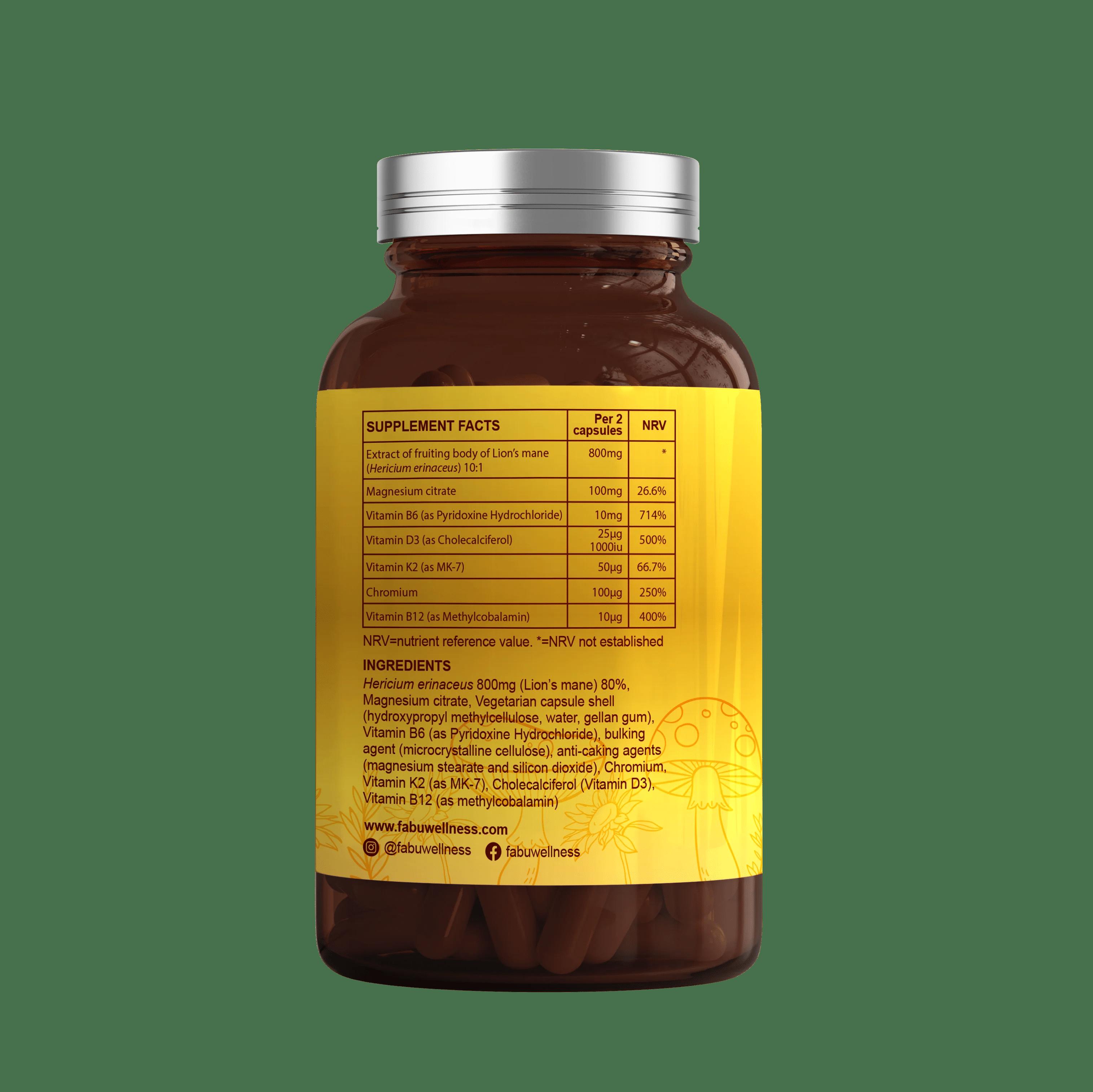 fabü SHROOMS Meno & Peri Capsules - 60 Capsules, Vitamins & Minerals with Lion's Mane Mushroom for Menopause & Perimenopause Support
