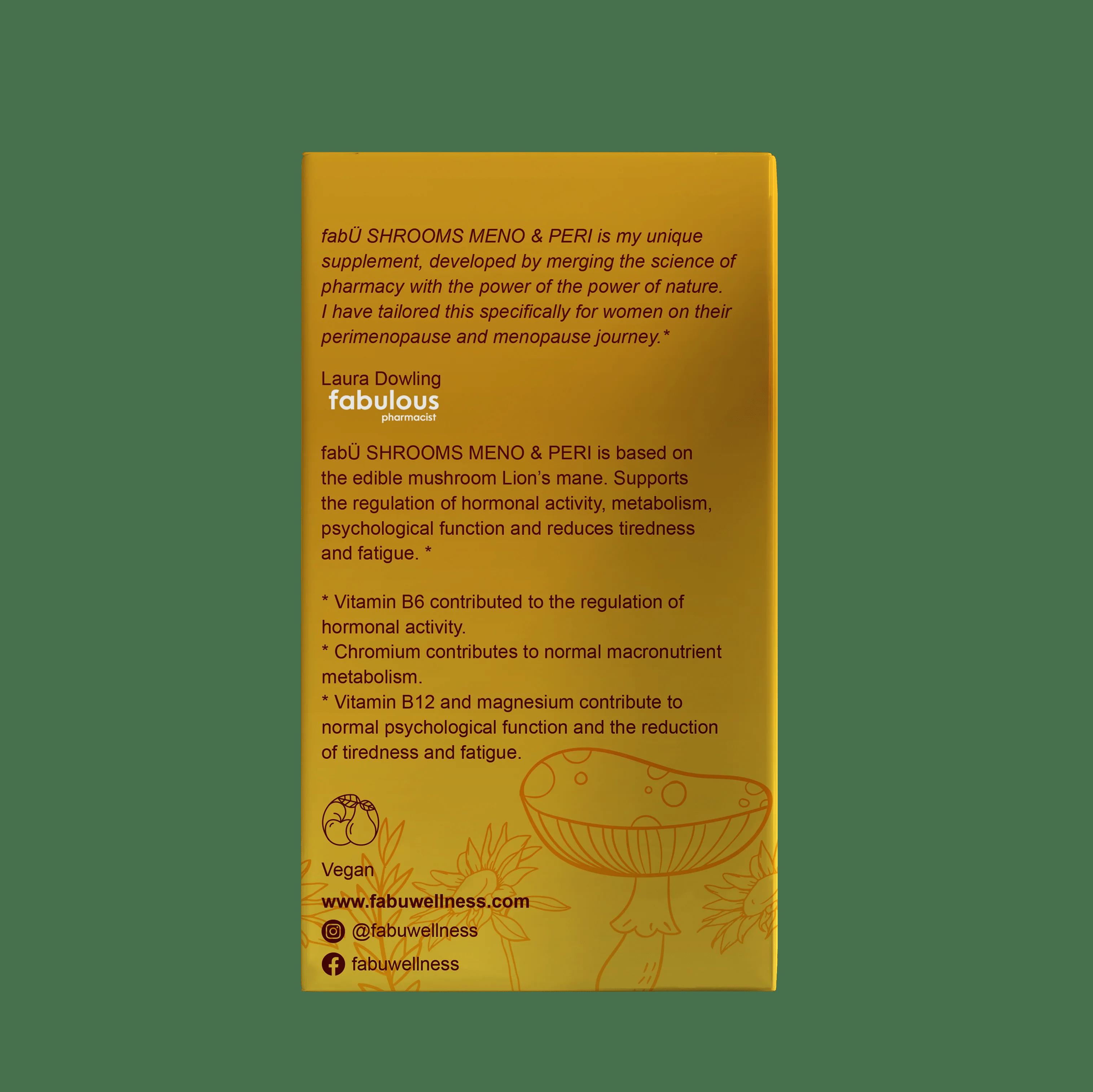 fabü SHROOMS Meno & Peri Capsules - 60 Capsules, Vitamins & Minerals with Lion's Mane Mushroom for Menopause & Perimenopause Support