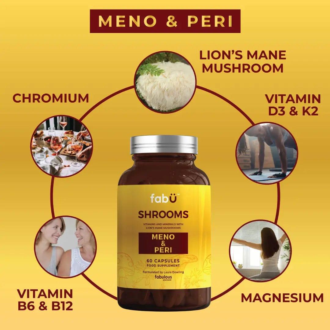 fabü SHROOMS Meno & Peri Capsules - 60 Capsules, Vitamins & Minerals with Lion's Mane Mushroom for Menopause & Perimenopause Support