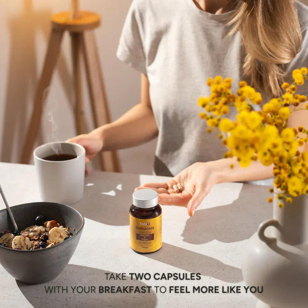 fabü SHROOMS Meno & Peri Capsules - 60 Capsules, Vitamins & Minerals with Lion's Mane Mushroom for Menopause & Perimenopause Support