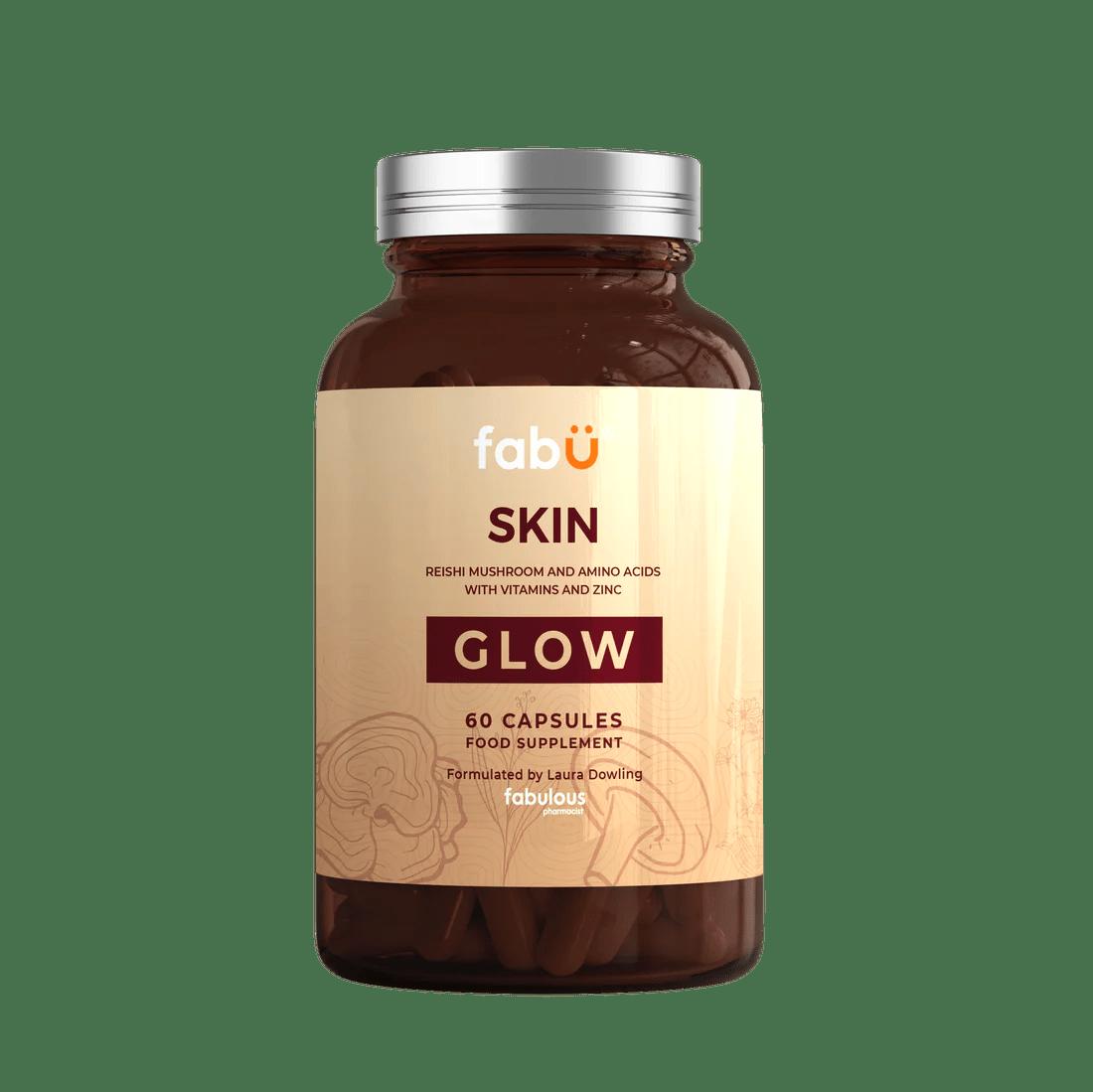 FabU Skin Glow Supplement with Reishi Mushroom, Vitamins, Amino Acids & Zinc - 60 Capsules