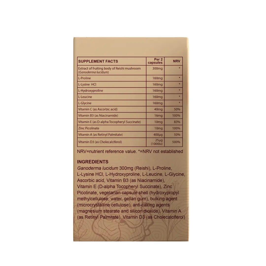 FabU Skin Glow Supplement with Reishi Mushroom, Vitamins, Amino Acids & Zinc - 60 Capsules