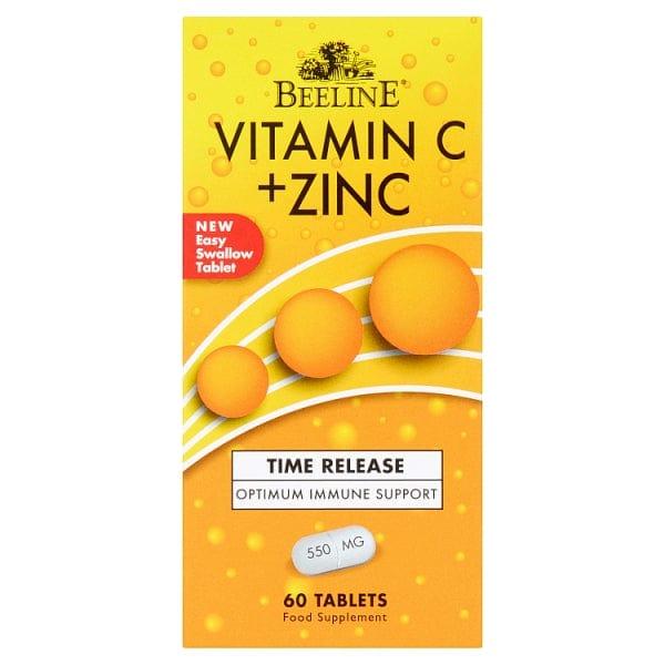 Beeline Vitamin C + Zinc Time Release Tablets 550mg 60 Count for Optimum Immune Support Easy Swallow