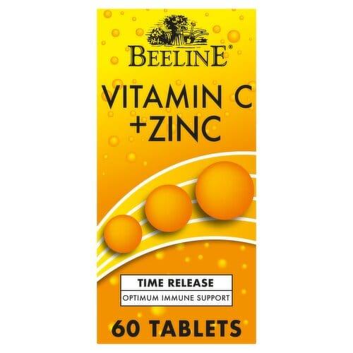Beeline Vitamin C + Zinc Time Release Tablets 550mg 60 Count for Optimum Immune Support Easy Swallow