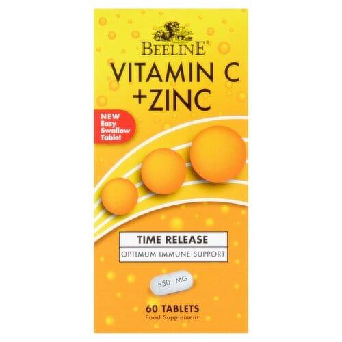 Beeline Vitamin C + Zinc Time Release Tablets 550mg 60 Count for Optimum Immune Support Easy Swallow