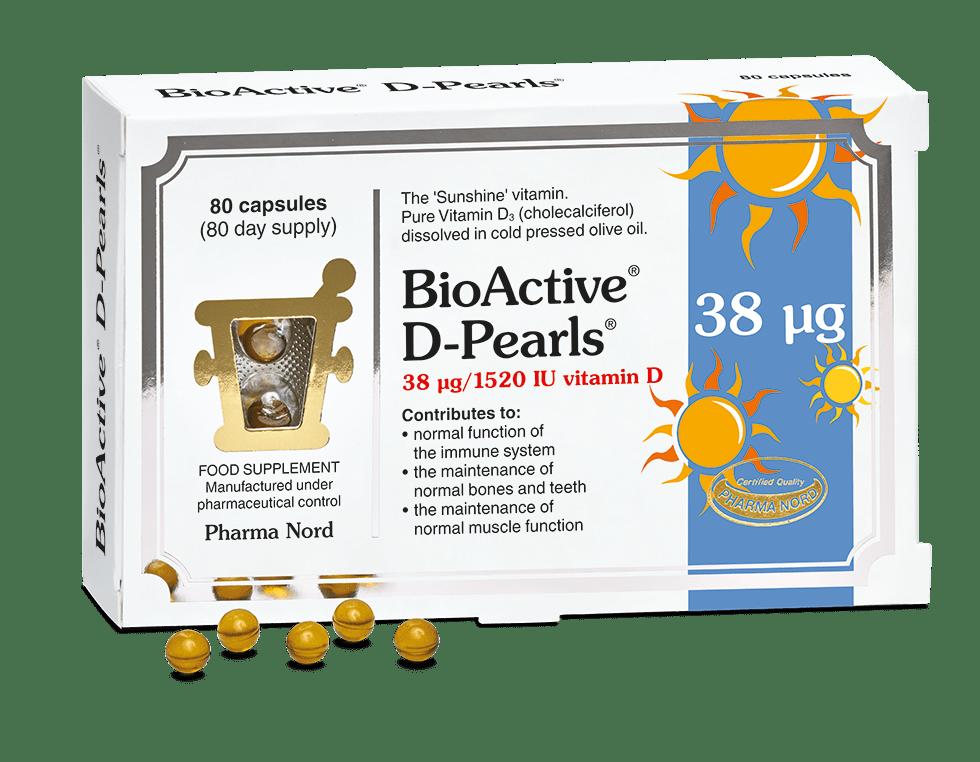 BioActive D-Pearls 38mcg Vitamin D Supplement 80 Capsules Pharma Nord