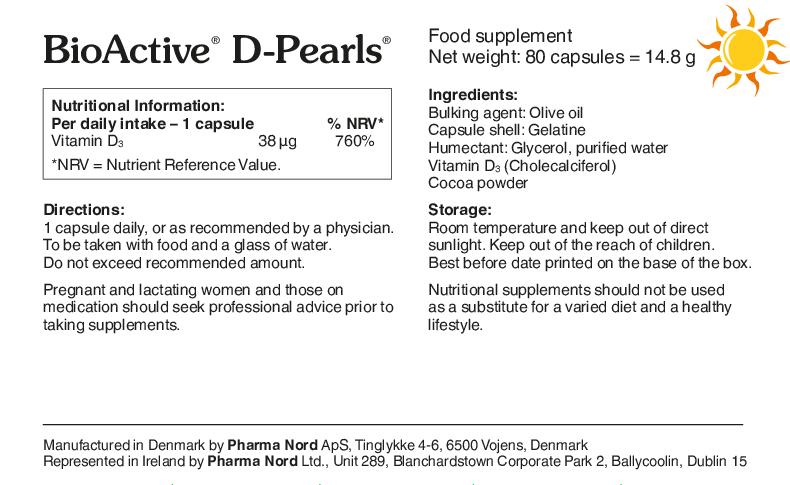 BioActive D-Pearls 38mcg Vitamin D Supplement 80 Capsules Pharma Nord