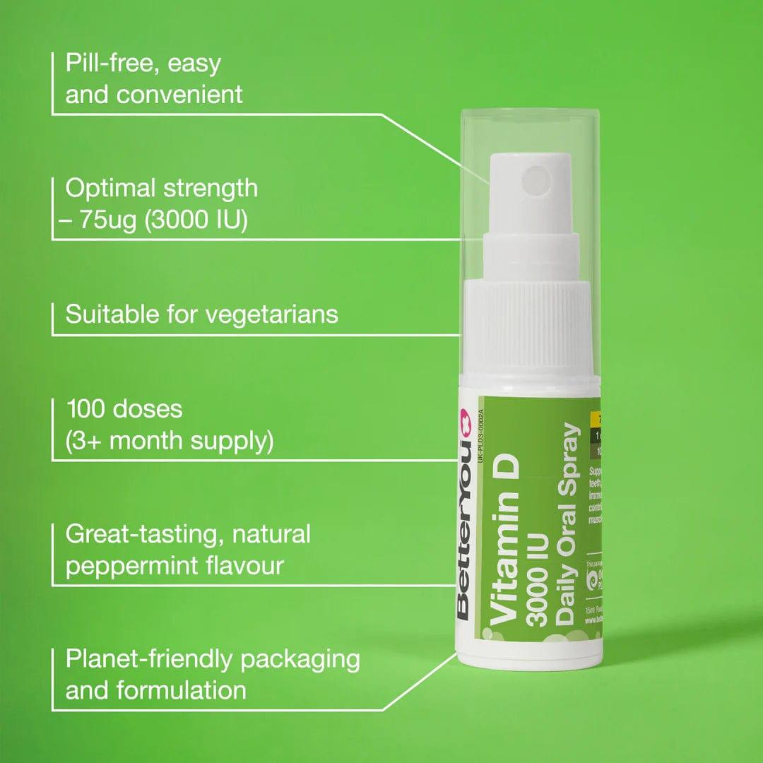 Better You D3000 Vitamin D Oral Spray 15ml - Natural Peppermint Flavor