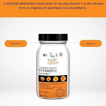 NHP Vitamin C Plus 60 Capsules | Magnesium & Bilberry Extract | Vegetarian Capsules