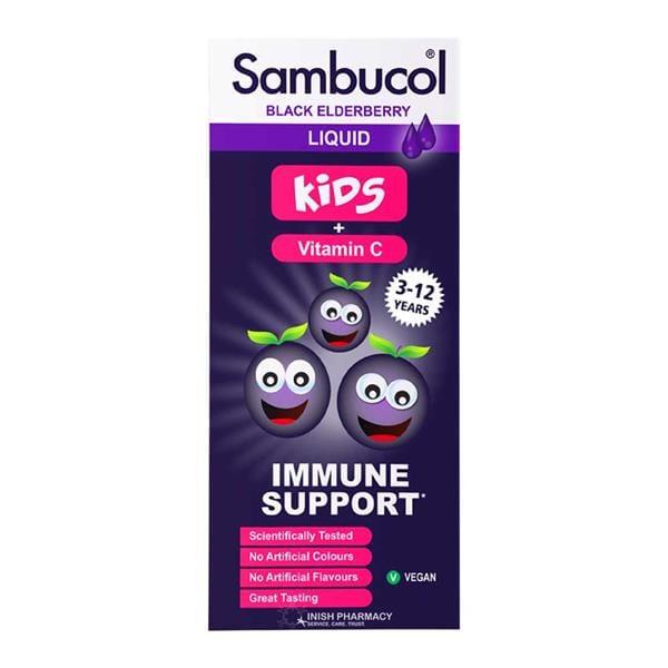 Sambucol Liquid For Kids with Vitamin C, Black Elderberry, 1-12 Years, 120ml, Helps Support the Immune System, Image Features: Vitamin C, 1-12 Years, Liquid, Black Elderberry