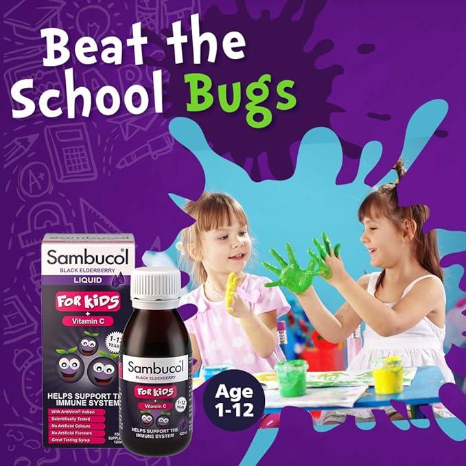 Sambucol Liquid For Kids with Vitamin C Black Elderberry Food Supplement 230ml Supports Immune System No Artificial Colours Flavours