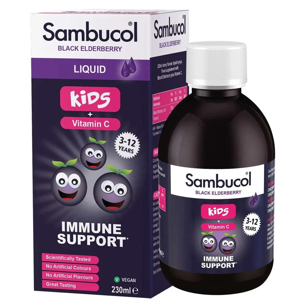 Sambucol Liquid For Kids with Vitamin C Black Elderberry Food Supplement 230ml Supports Immune System No Artificial Colours Flavours