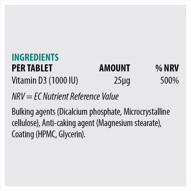 Sona D1000 Vitamin D3 1000IU 30 Tablets - Vegan, Sunshine Vitamin, Bones, Teeth, Muscles, Immune System, One-A-Day